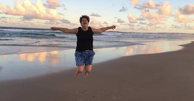 Odd picture of me levitating on South Golden Beach - haha - the power that comes through completing a PhD